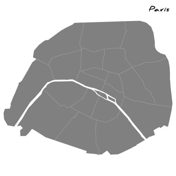 map with borders of the regions. map of Paris with borders of the regions. paris stock illustrations