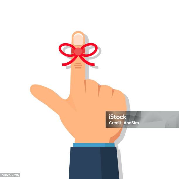 Businessmans Hand With Reminder String On Finger Vector Illustration Stock Illustration - Download Image Now