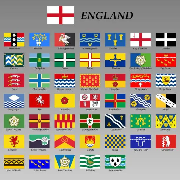 Vector illustration of all flags of the Ceremonial counties of England