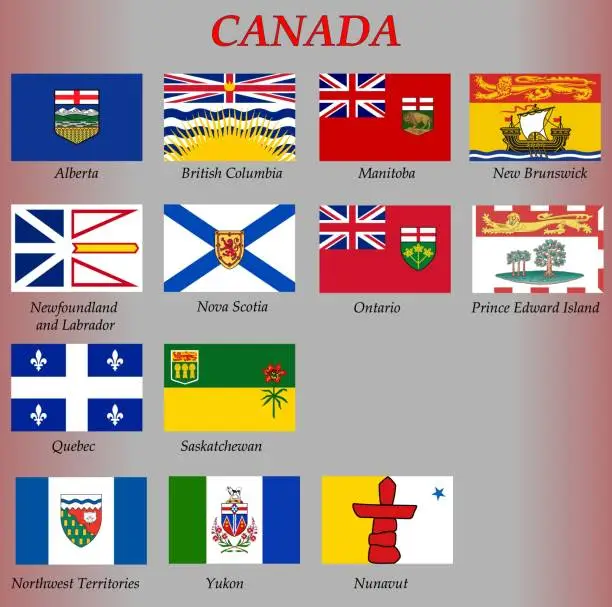 Vector illustration of all flags of the Provinces and territories of Canada