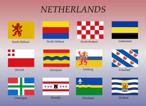Vector illustration of all flags of the Dutch states.