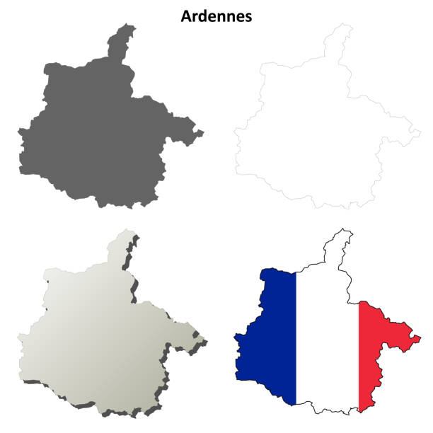 Ardennes, Champagne-Ardenne outline map set Ardennes, Champagne-Ardenne blank detailed outline map set ardennes department france stock illustrations