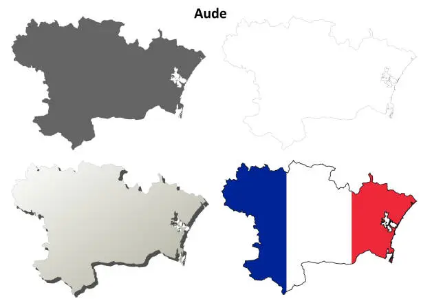 Vector illustration of Aude, Languedoc-Roussillon outline map set
