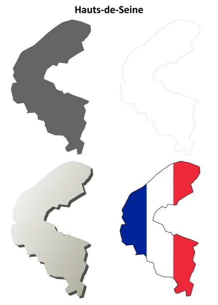Vector illustration of Hauts-de-Seine, Ile-de-France outline map set