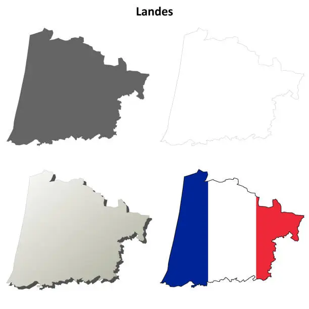 Vector illustration of Landes, Aquitaine outline map set