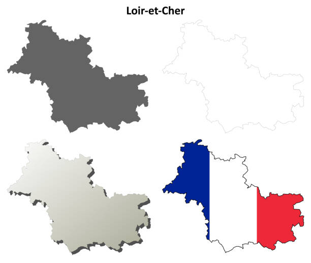 loir-et-cher, merkezi anahat harita seti - cher stock illustrations