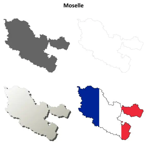 Vector illustration of Moselle, Lorraine outline map set