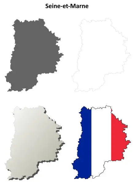 Vector illustration of Seine-et-Marne, Ile-de-France outline map set