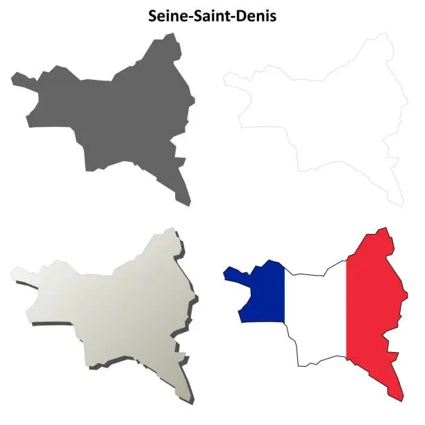 Vector illustration of Seine-Saint-Denis, Ile-de-France outline map set