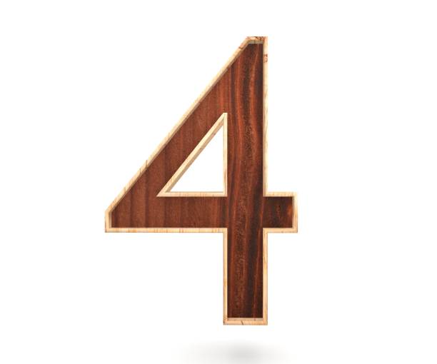 istock Decorative wooden alphabet digit four symbol - 4. 3d rendering illustration. Isolated on white background 946001064