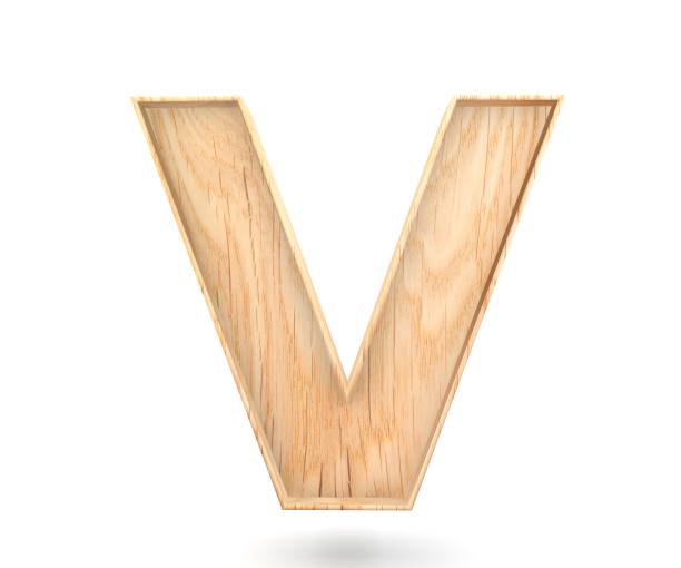 3D decorative wooden Alphabet, capital letter V stock photo