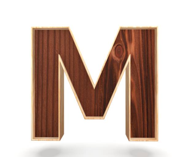 3D decorative wooden Alphabet, capital letter M stock photo