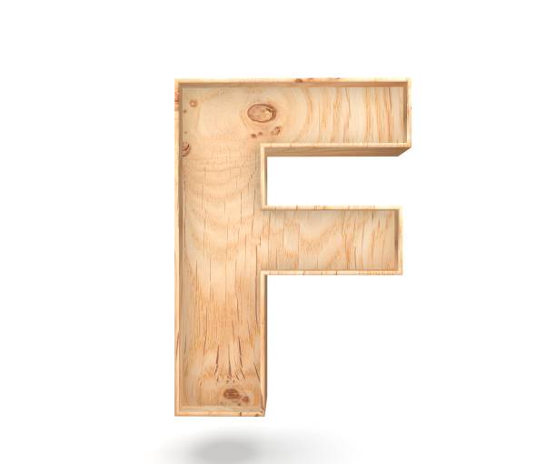 3D decorative wooden Alphabet, capital letter F stock photo