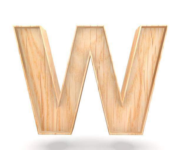 3D decorative wooden Alphabet, capital letter W stock photo