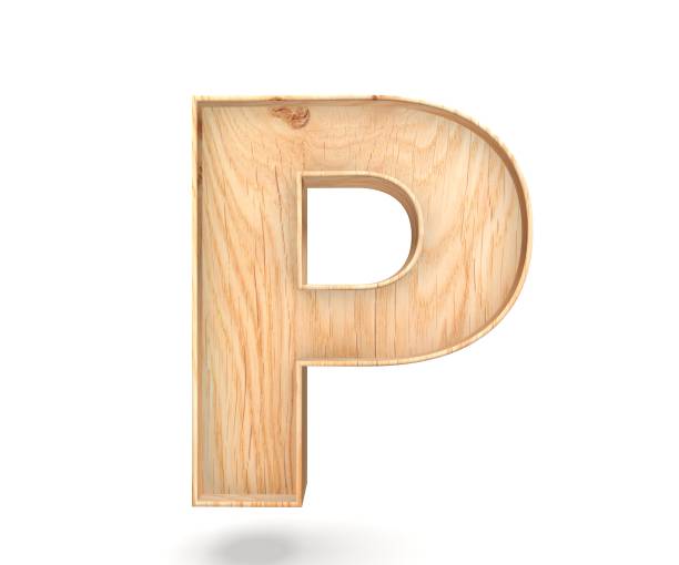 3D decorative wooden Alphabet, capital letter P stock photo