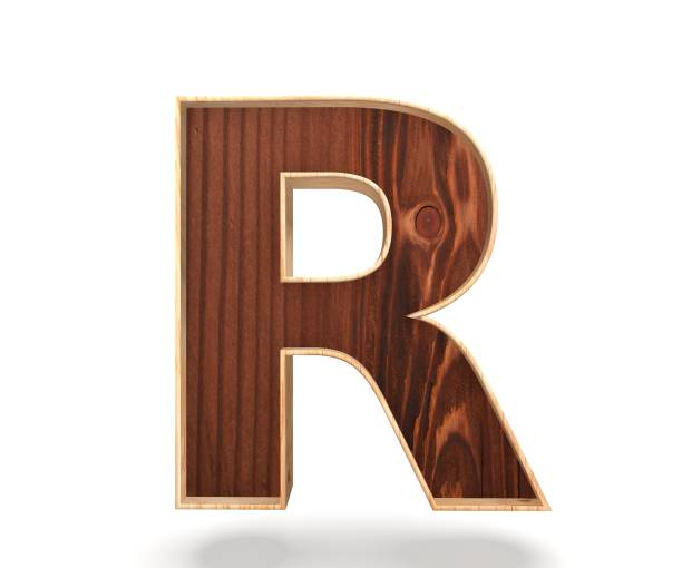 3D decorative wooden Alphabet, capital letter R stock photo