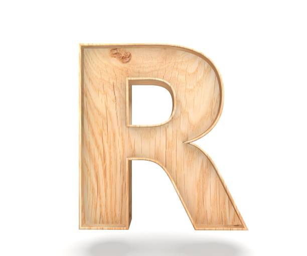 3D decorative wooden Alphabet, capital letter R stock photo