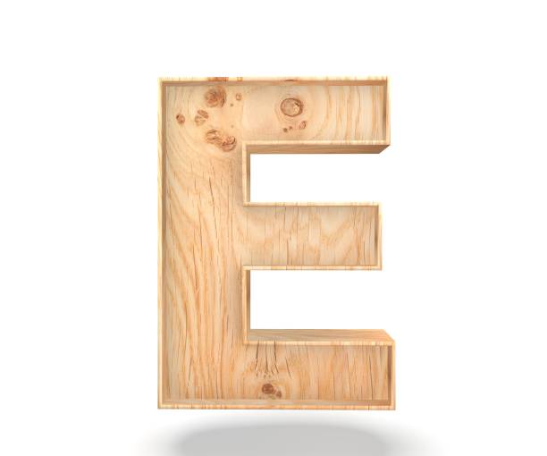 3D decorative wooden Alphabet, capital letter E stock photo