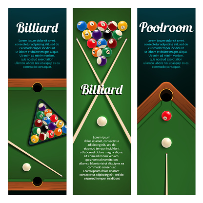 Billiards sport club or pool room banner with ball