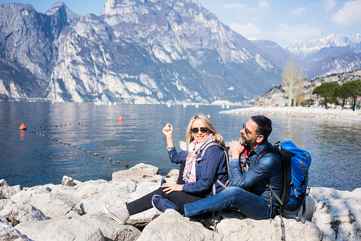 Mature couple travel together