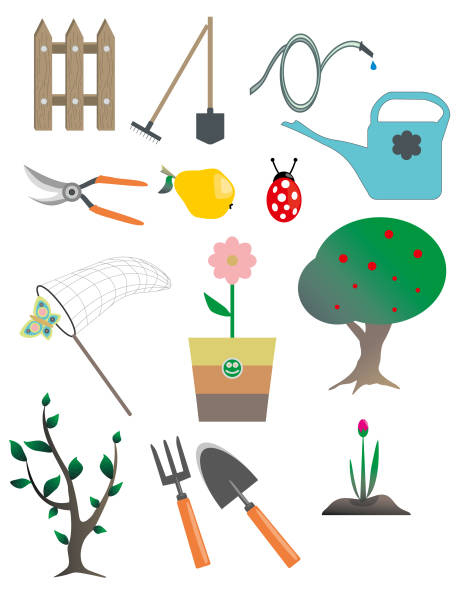 illustrations, cliparts, dessins animés et icônes de collection de vector icons jardin - nature water ladybug spring