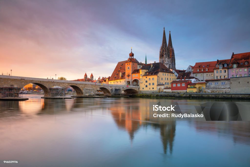 Regensburg. Cityscape image of Regensburg, Germany during spring sunrise. Regensburg Stock Photo