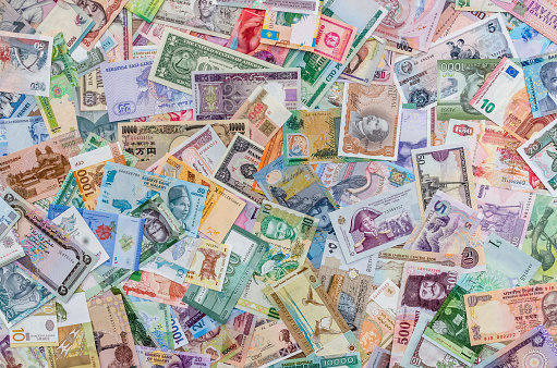 Background from collection of all world money banknotes