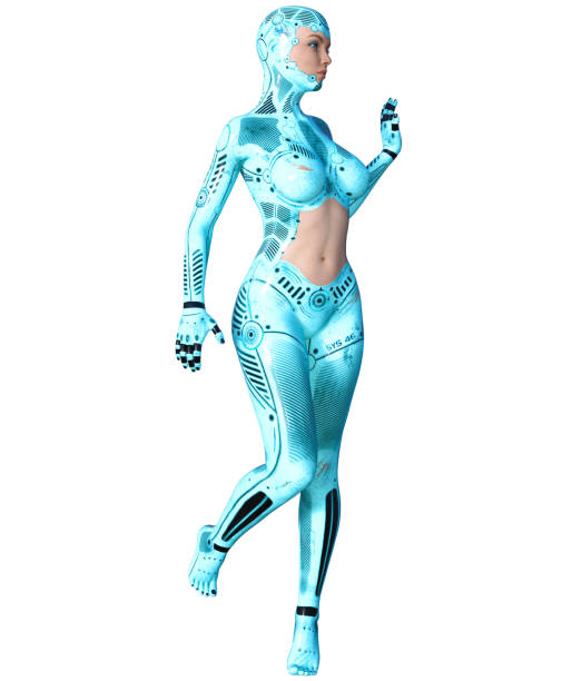 istock Dancing woman robot. Yellow metal droid. Artificial Intelligence. 946032808