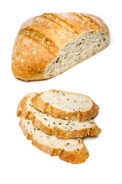 istock Fresh homemade bread slice isolated on white background 946032822