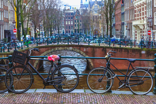 istock Bicycles parked on a bridge in Amsterdam 946039488
