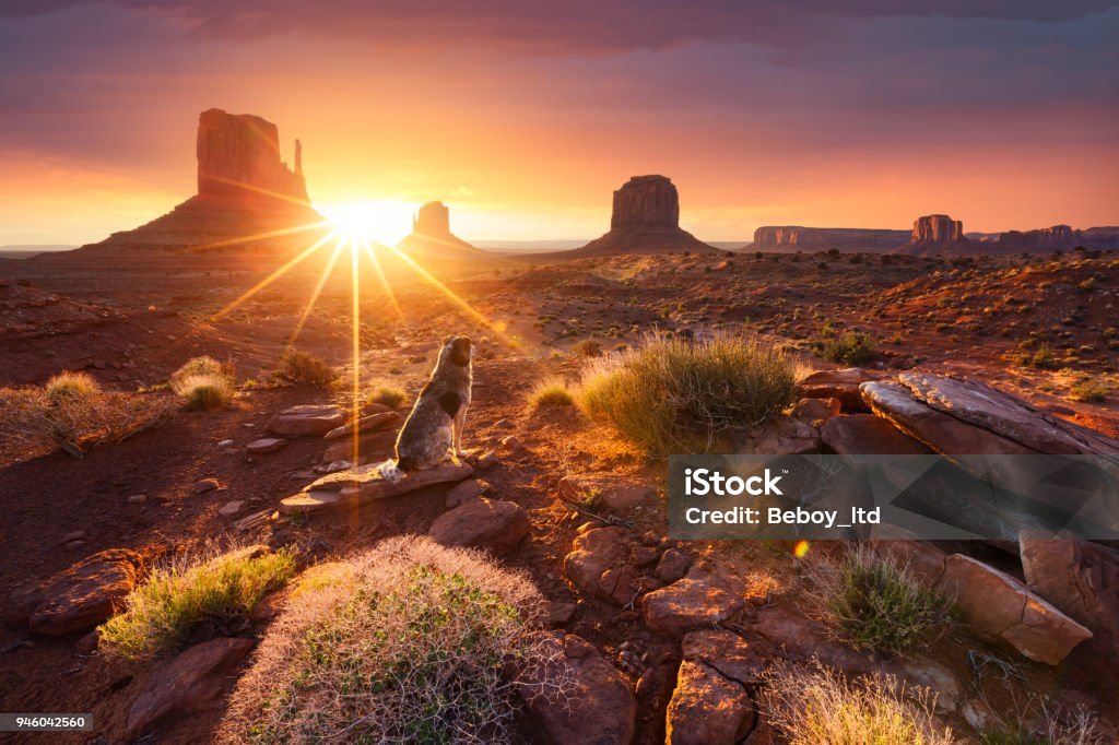 Monument Valley at sunrise Arizona Stock Photo