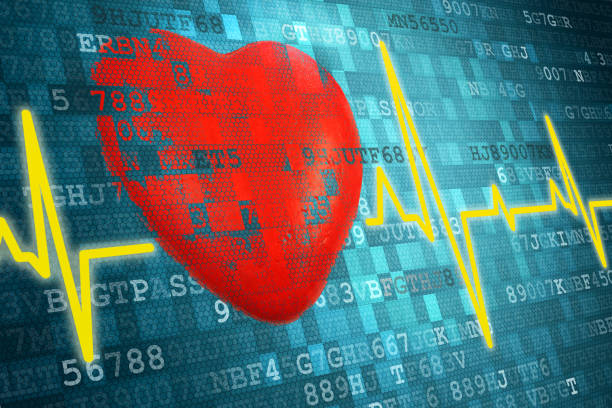 istock pixelated red heart symbol and cardiogram on blue abstract technology background 946044060