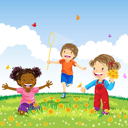 Kids Playing In Spring Stock Illustration - Download Image Now - Child,  Playful, Playing - iStock