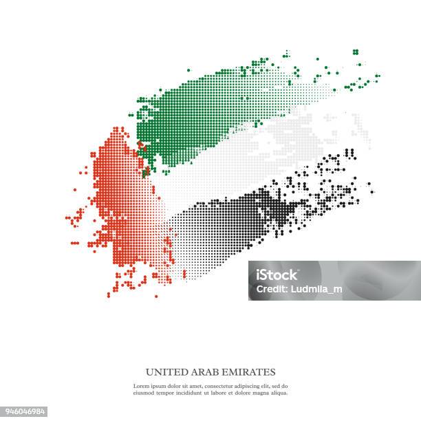 Flaga Zjednoczonych Emiratów Arabskich Z Efektem Półtonu Tekstura Grunge Odizolowane Na Białym Tle Ilustracja Wektorowa - Stockowe grafiki wektorowe i więcej obrazów Grafika wektorowa