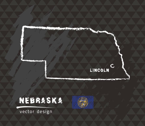 illustrazioni stock, clip art, cartoni animati e icone di tendenza di mappa del nebraska, illustrazione vettoriale di schizzo di gesso - nebraska lincoln nebraska map physical geography