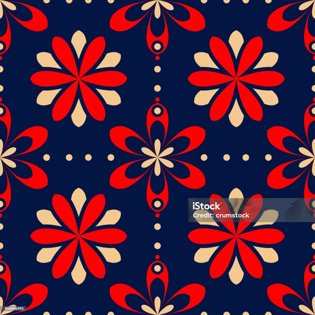 Blue Seamless Background Floral Beige And Red Pattern Stock ...
