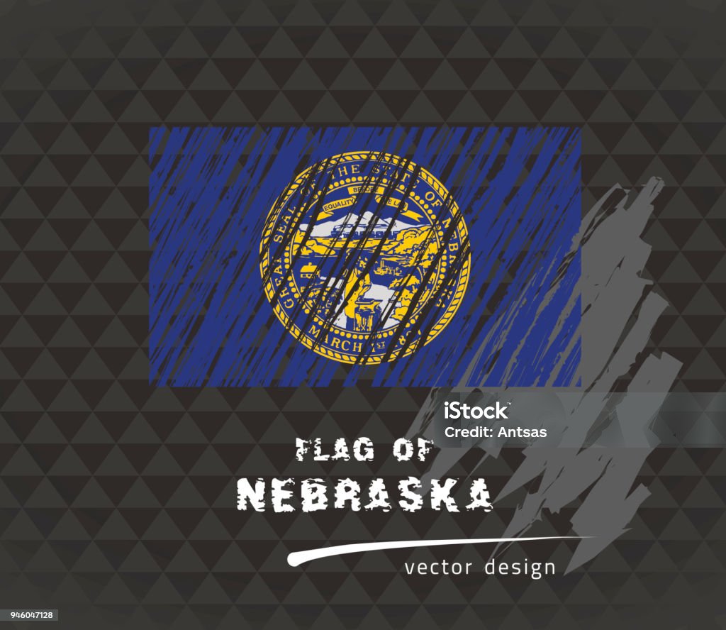 Flag of Nebraska, vector pen illustration on black background Nebraska vector hand drawn sketch map Art stock vector