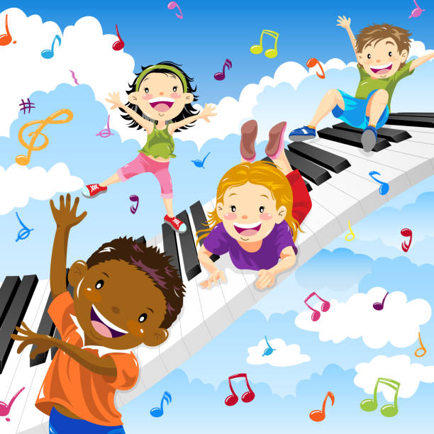 дети любят фортепиано - practicing piano child playing stock illustrations