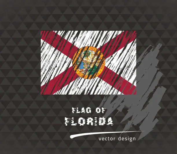 Vector illustration of Florida flag, vector sketch hand drawn illustration on dark grunge background