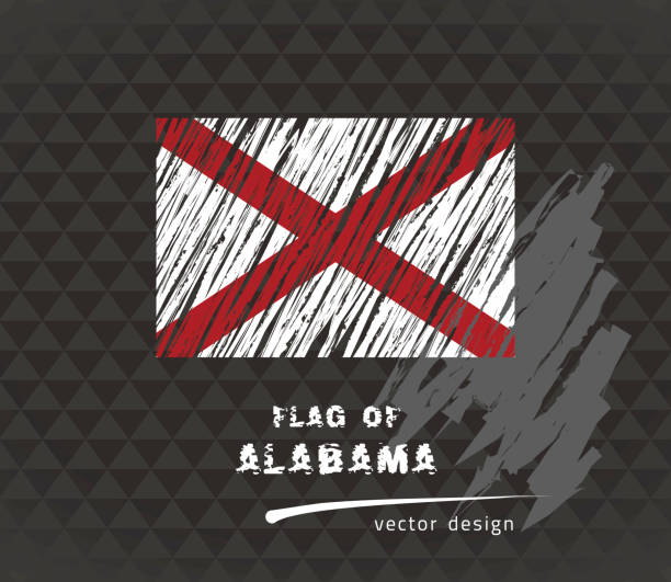 istock Alabama flag, vector sketch hand drawn illustration on dark grunge background 946052236