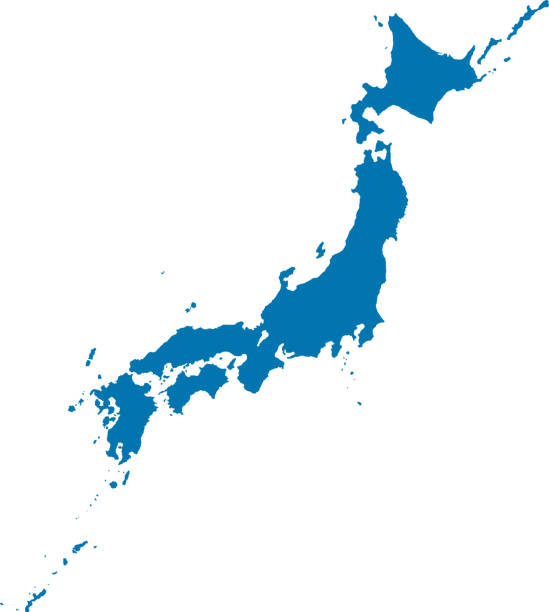 japonia pełna mapa (niebieski) - japan stock illustrations