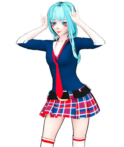 Photo of 3D japanese anime schoolgirl.