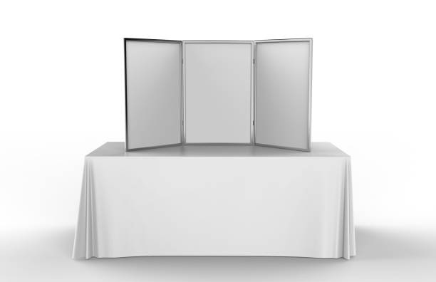 mesa plegable pantalla tablero superior para feria. ilustración de render 3d - plegar fotografías e imágenes de stock