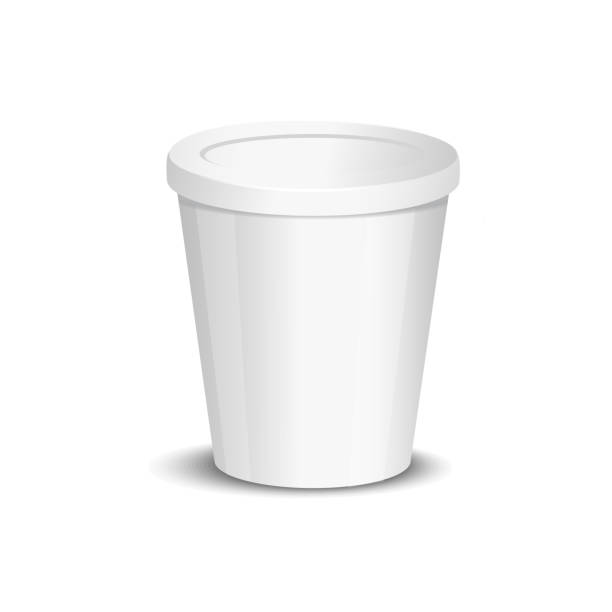 istock Vector realistic yogurt, ice cream or sour creme package on white backgrounnd. 3D illustration. Mock up of container isolated. Template for your design. Side view. Diminishing perspective 946071934