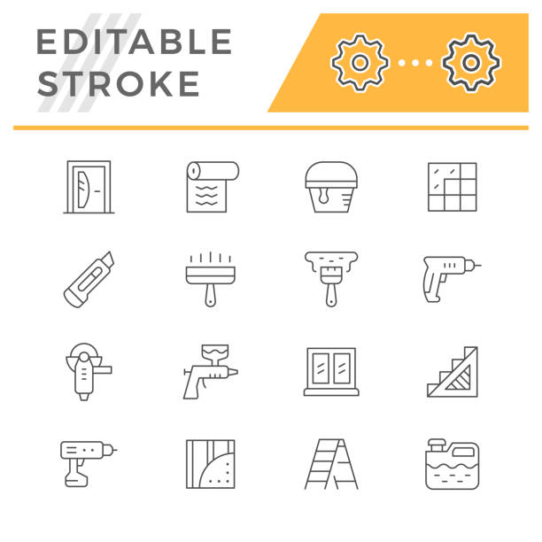 Set line icons of repair Set line icons of repair isolated on white. Editable stroke. Vector illustration roll a door stock illustrations
