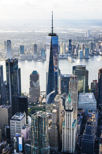 Aerial view from an helicopter of Lower Manhattan. New York. USA