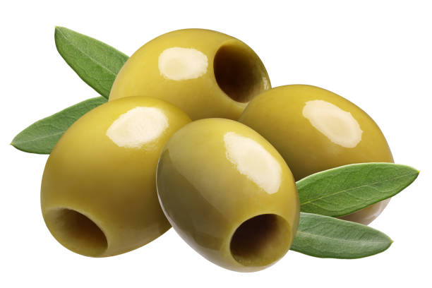 Green pitted olives Green pitted olives (Large Manzanilla or Chalkidiki). Clipping path olive tree cut out stock pictures, royalty-free photos & images