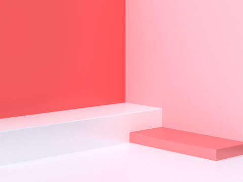 3d minimal abstract pink-red background wall corner scene square podium 3d rendering