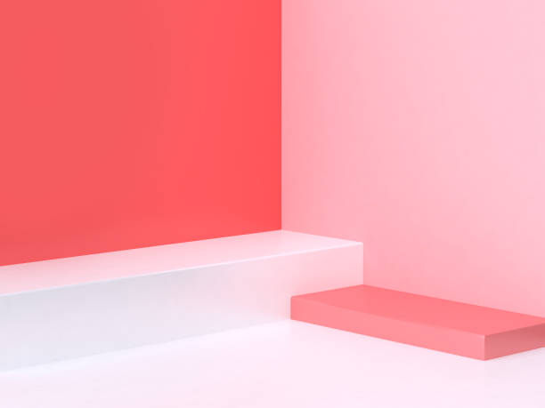 3d minimal abstract pink-red background wall corner scene square podium 3d rendering 3d minimal abstract pink-red background wall corner scene square podium 3d rendering group of objects photos stock pictures, royalty-free photos & images