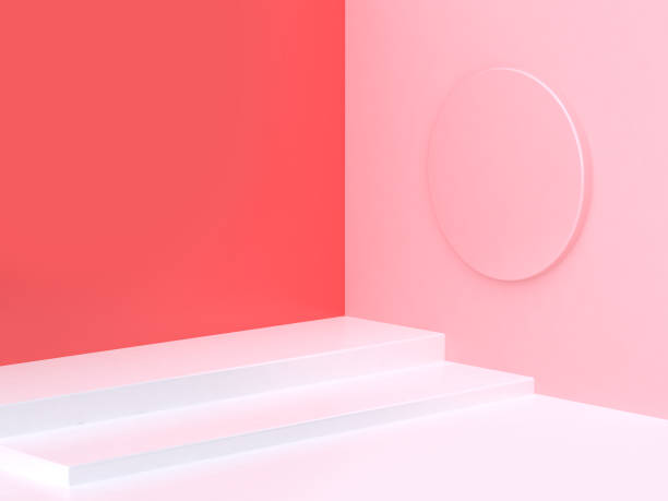 istock pink-red wall corner scene abstract minimal background with circle shape 3d rendering 946089758